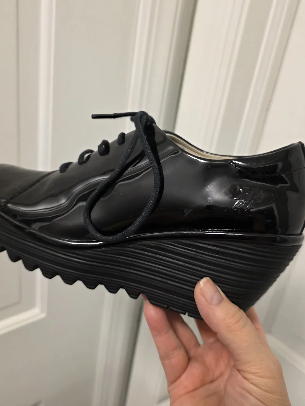 FLY London Black Patent Lace-Up Platform Shoes Size 39=8/8.5 US